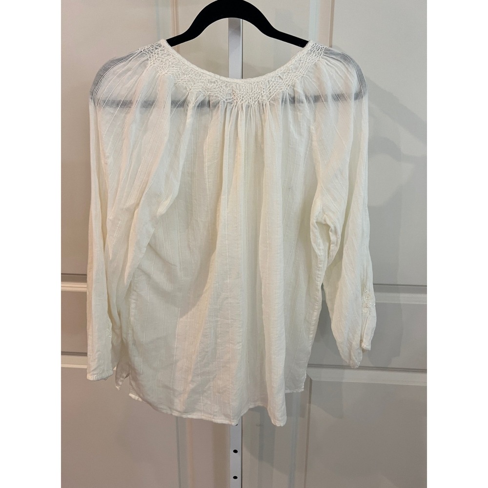 Denim & Supply Ralph Lauren White Cotton Embroidered Peasant Blouse Tassel L - Picture 5 of 7